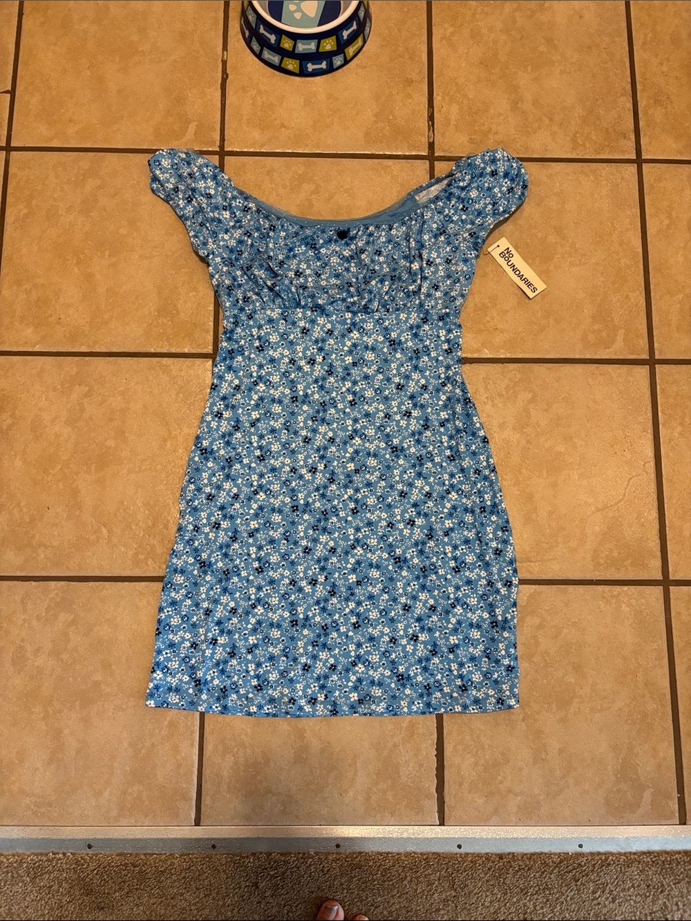 No Boundaries Blue Floral Square Neck Mini Dress